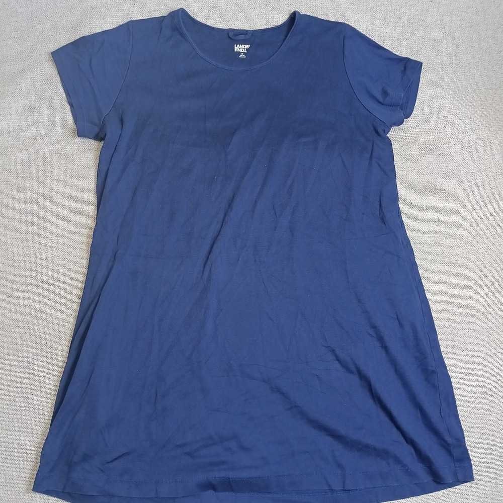 Lands End T-Shirt Dress Womens 1X Navy Blue Excellent Short Sleeve Cotton Scoop